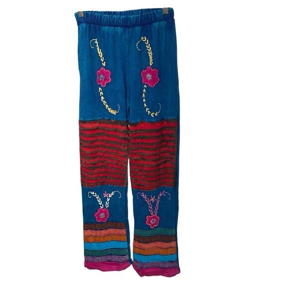KPC Pants - KPC 100% Cotton Embroidered 90's Y2K PatchworkPants, Boho Hippie Free Spirit, XL
